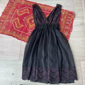 Vintage Black & Purple Lace Babydoll Lingerie Slip Dress